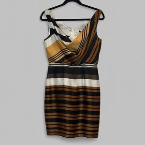 Bisou Bisou Brown Black White striped sleeveless dress Size 4